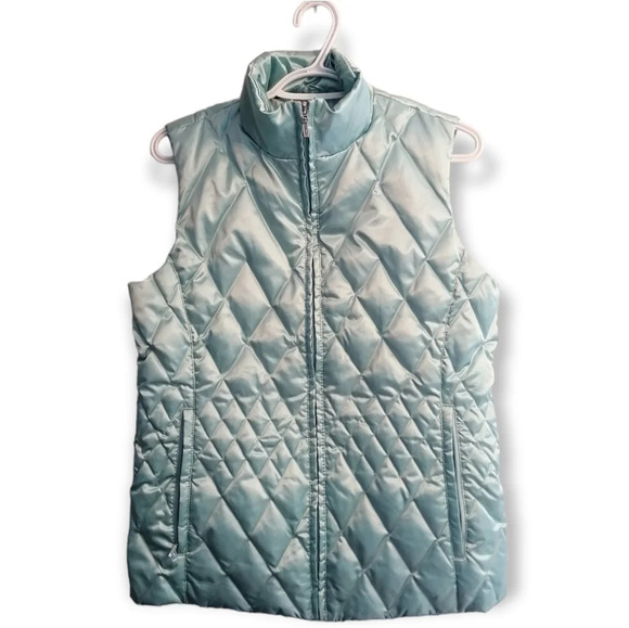 Lands' End Goose Down Quilted Puffer Vest  in Shimmery Satin Zip Up Small 6-8 - Picture 1 of 15